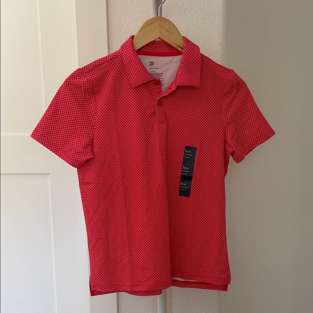 Boys Short Sleeve Polo in Red Geometric Print